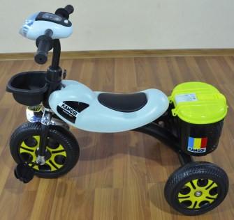 Трёхколёсный велосипед для детей «Kangqi Tricycle» модель TR-379 вид сбоку цвет бело-желтый: продажа оптом и в розницу