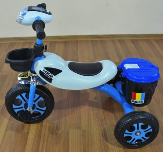 Трёхколёсный велосипед для детей «Kangqi Tricycle» модель TR-379 вид сбоку цвет бело-синий: продажа оптом и в розницу